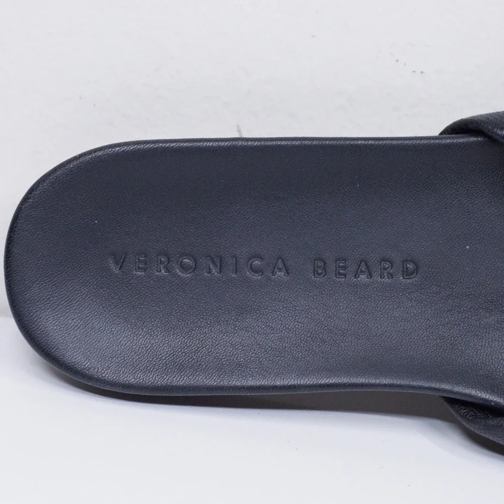 VERONICA BEARD Knotted Bow‎ Leather Slide Sandals Flat Summer Black Sz 5